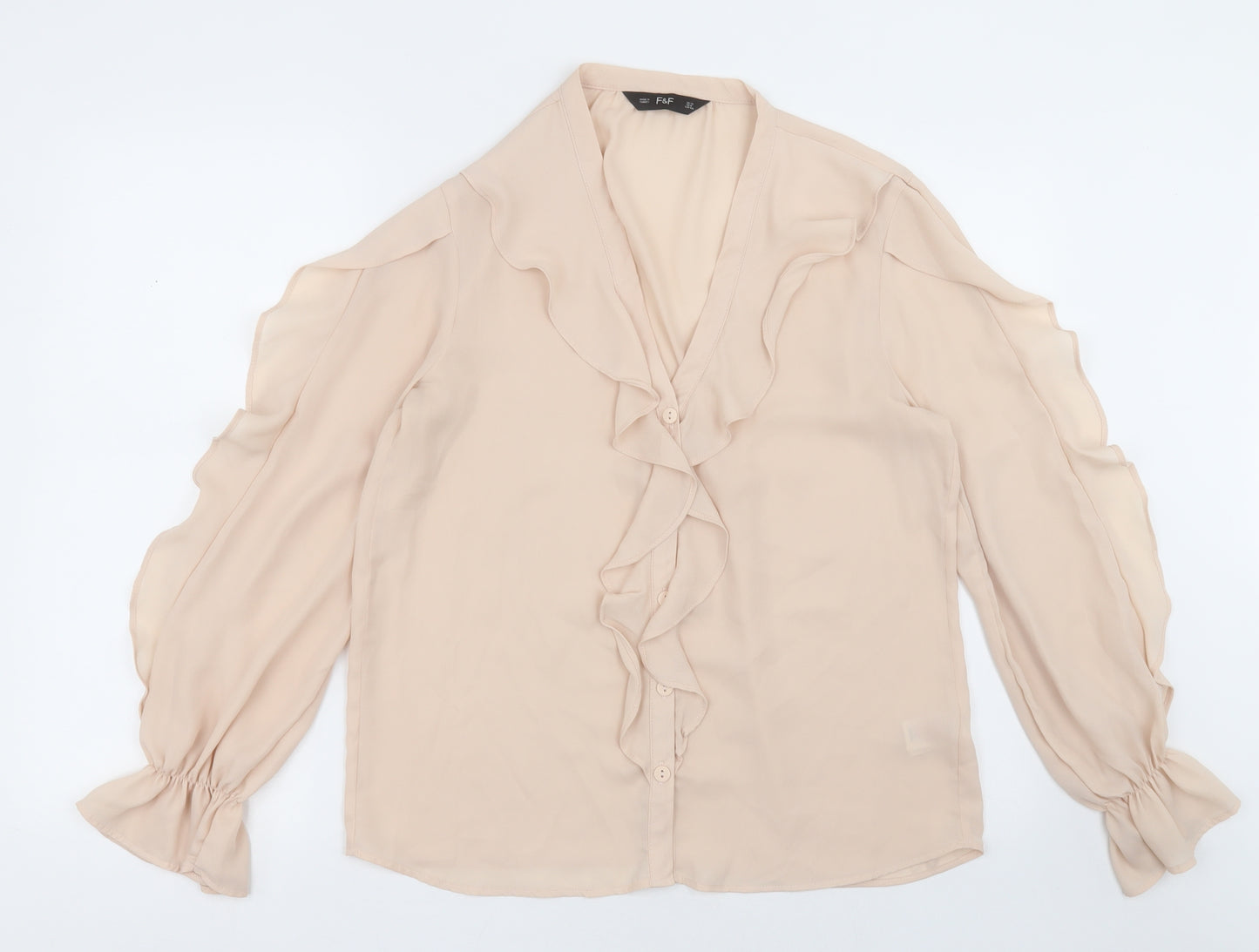F&F Womens Beige  Polyester Basic Blouse Size 12 V-Neck