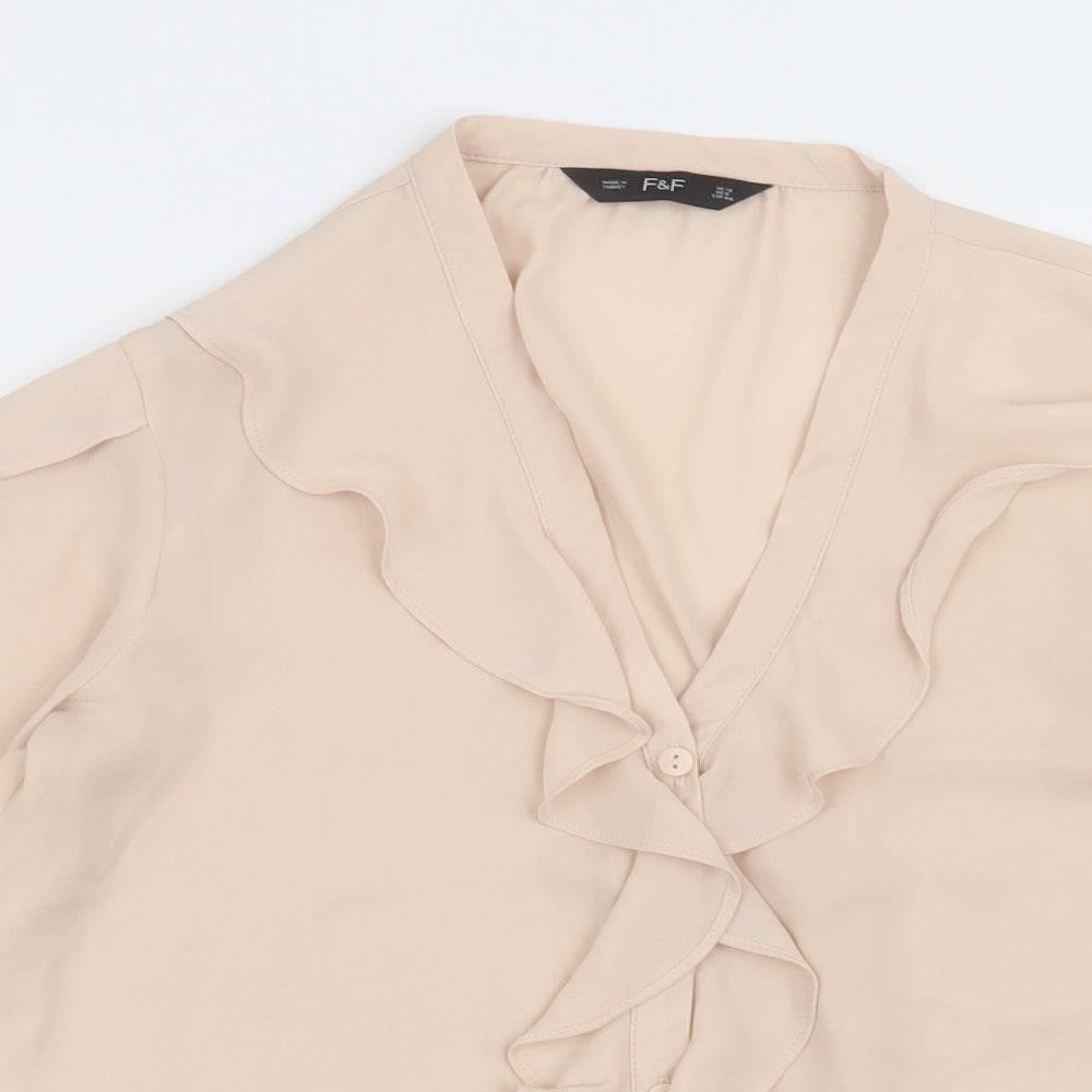 F&F Womens Beige  Polyester Basic Blouse Size 12 V-Neck