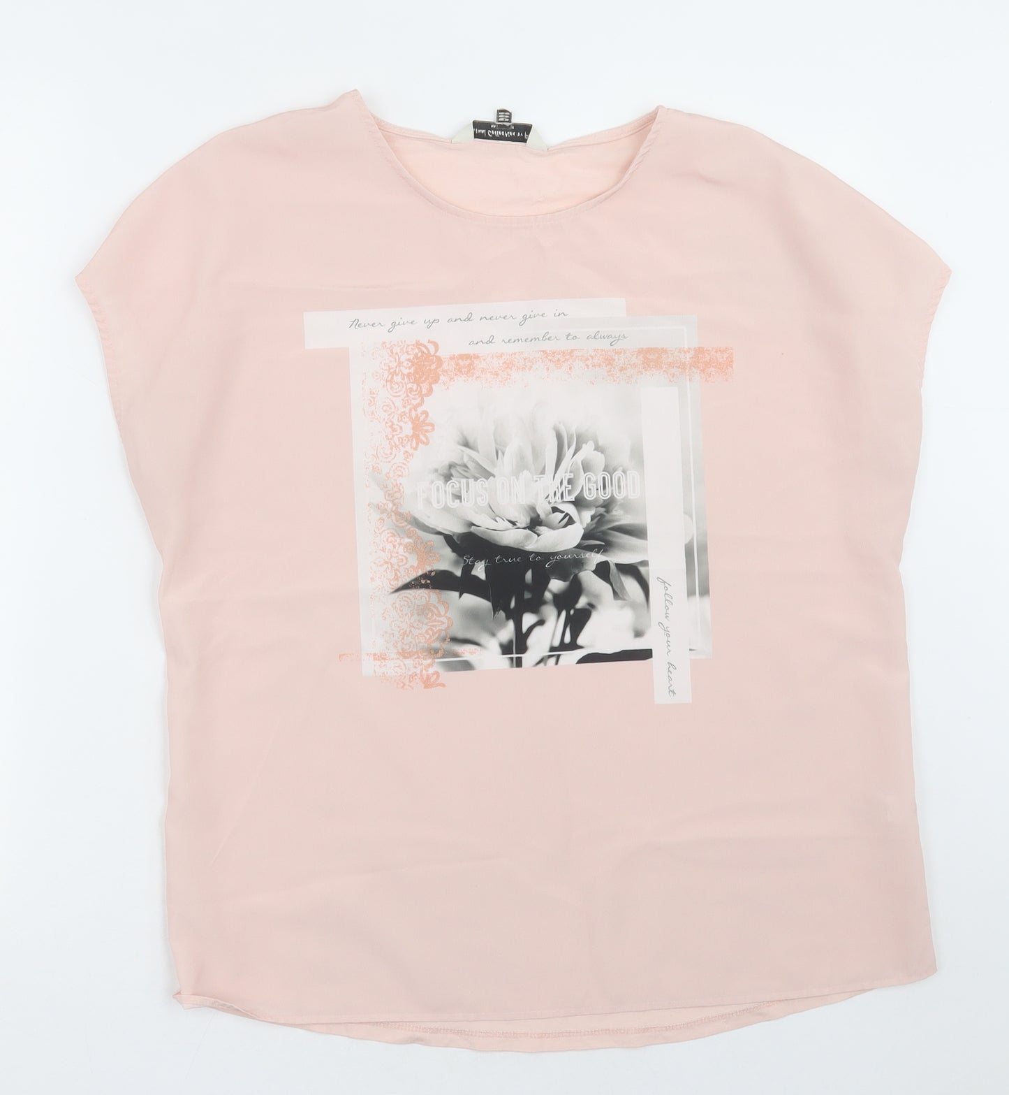 F&F Womens Pink  Cotton Basic T-Shirt Size 14 Crew Neck - focus on the good