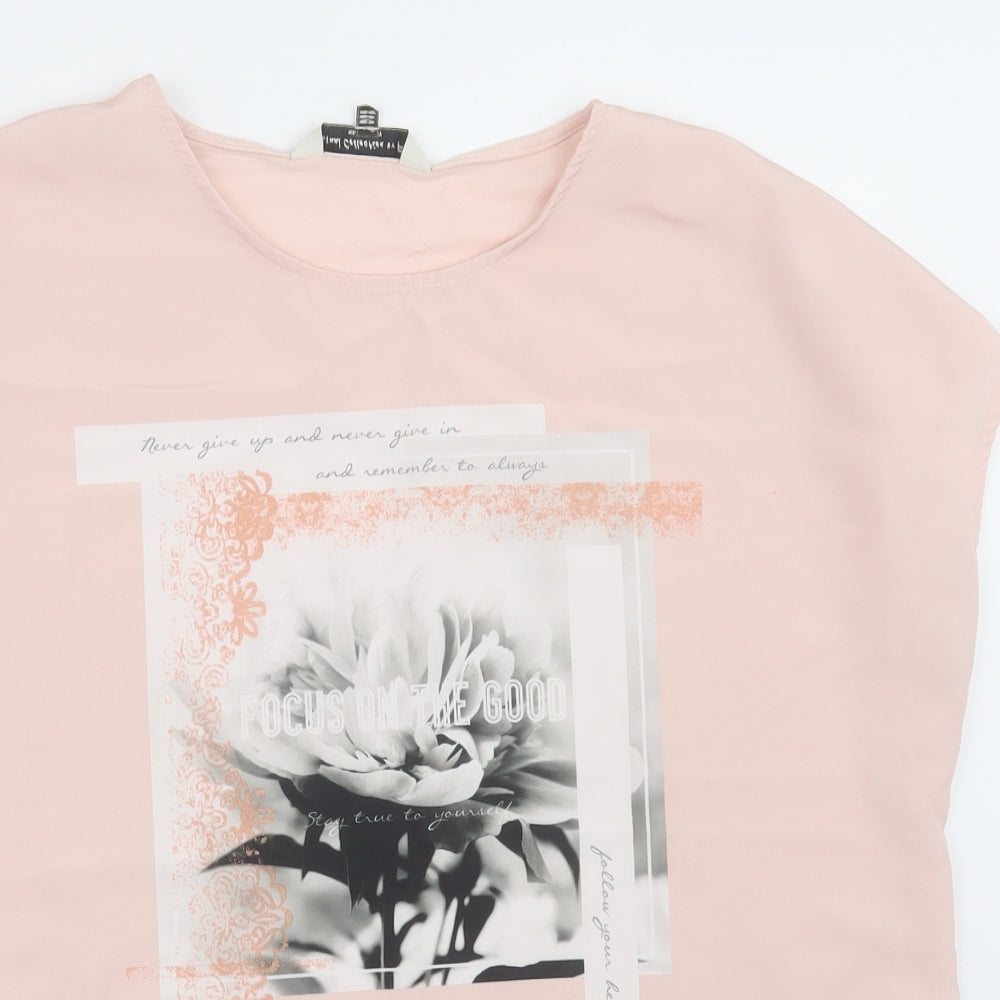 F&F Womens Pink  Cotton Basic T-Shirt Size 14 Crew Neck - focus on the good