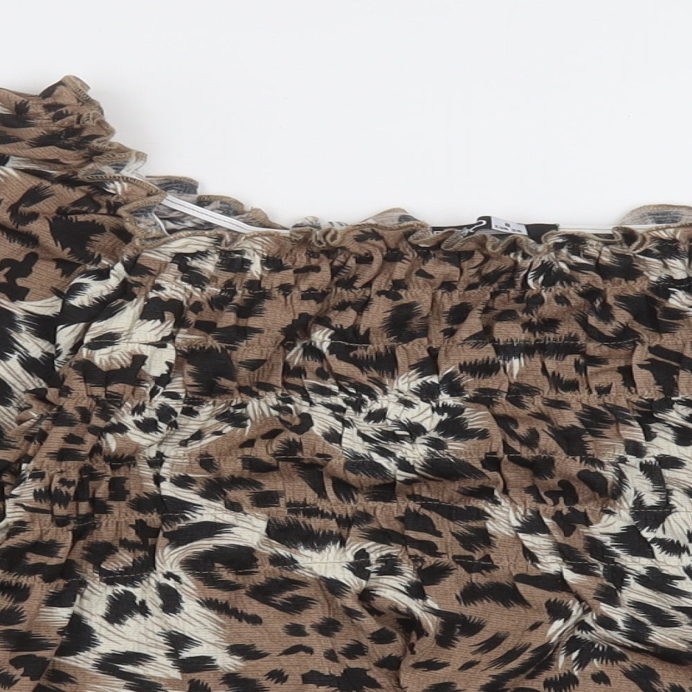 PEP&Co Womens Brown Animal Print Polyester Basic Blouse Size 8 Off the Shoulder