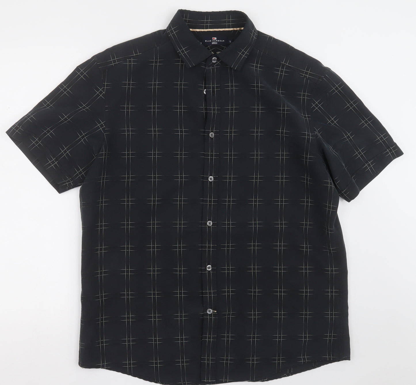 Marks and Spencer Mens Black Check Modal  Button-Up Size L Collared Button