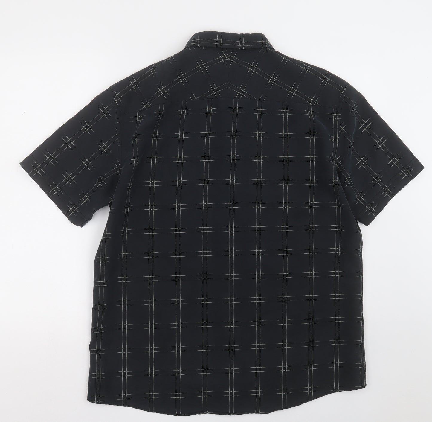 Marks and Spencer Mens Black Check Modal  Button-Up Size L Collared Button