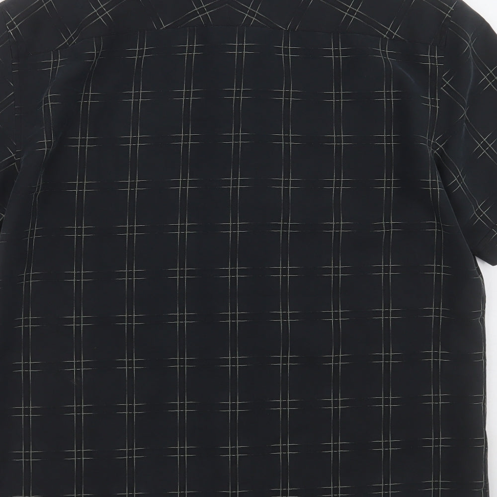 Marks and Spencer Mens Black Check Modal  Button-Up Size L Collared Button
