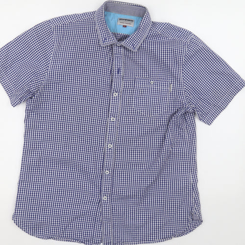 Mish Mash Mens Blue Check Cotton  Button-Up Size L Collared Button