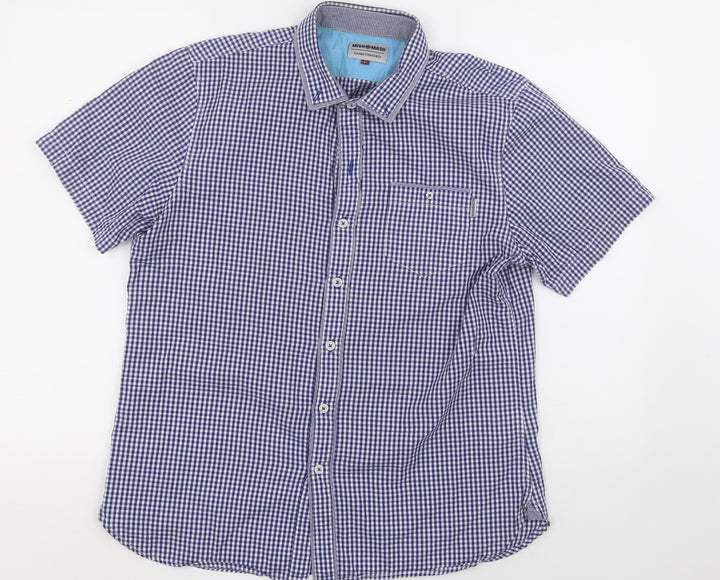 Mish Mash Mens Blue Check Cotton Button-Up Size L Collared Button