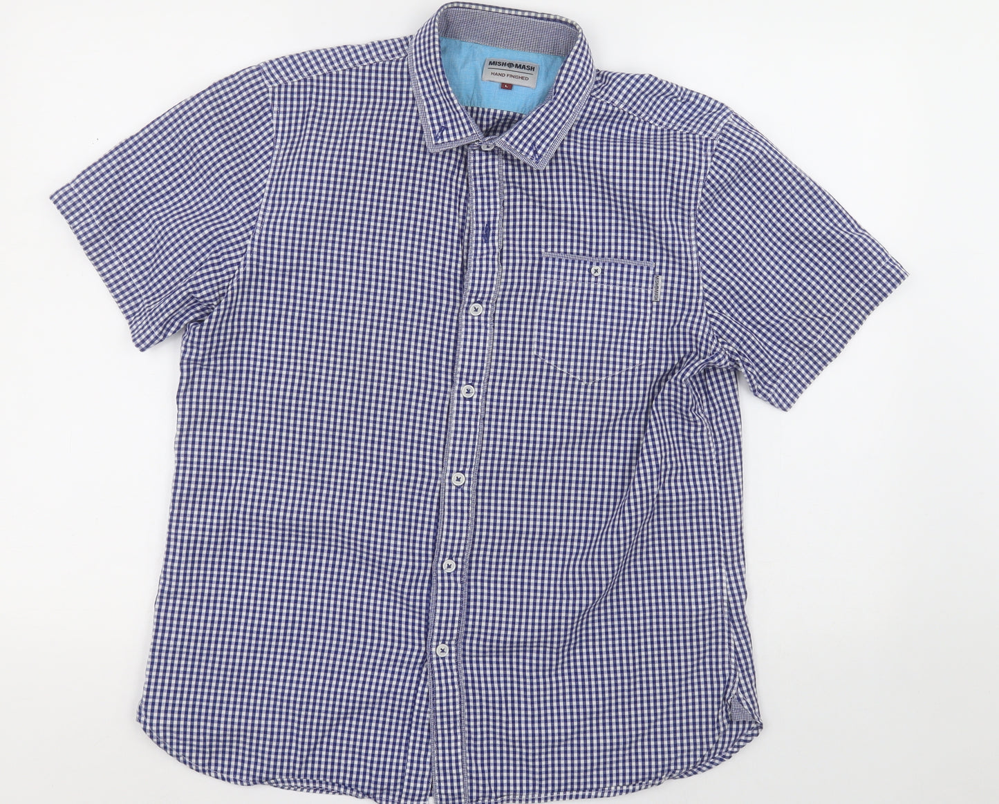 Mish Mash Mens Blue Check Cotton  Button-Up Size L Collared Button