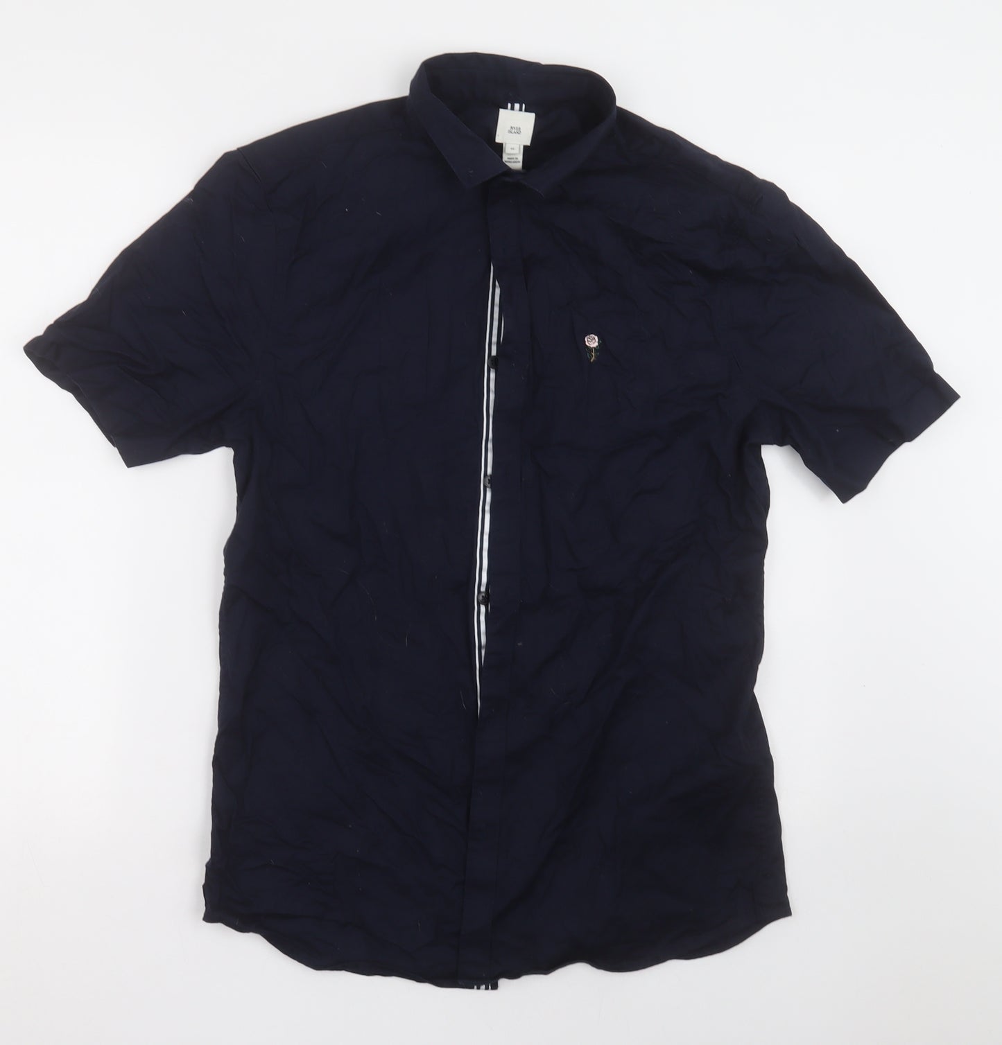 River Island Mens Blue  Cotton  Button-Up Size M Collared Button