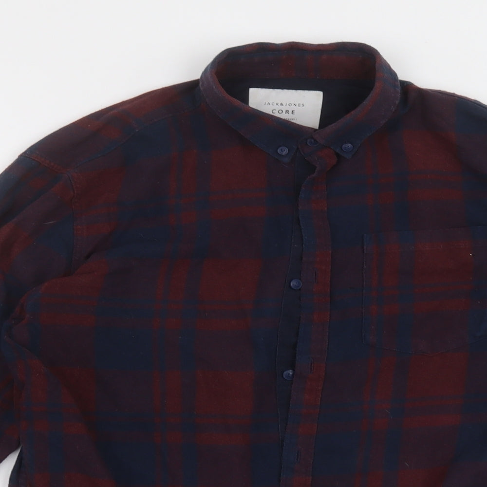 JACK & JONES Mens Red Check Cotton  Button-Up Size M Collared Button