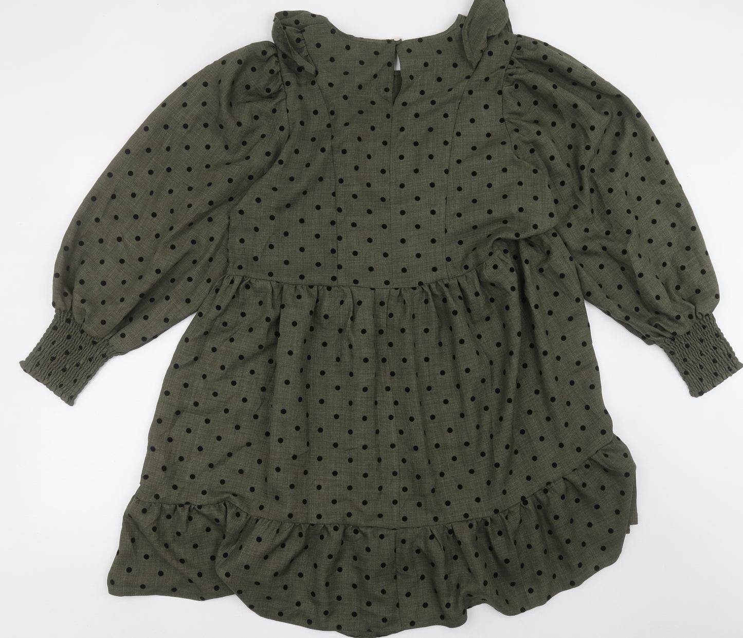 Primark Womens Green Polka Dot Polyester A-Line  Size 14  Crew Neck Button