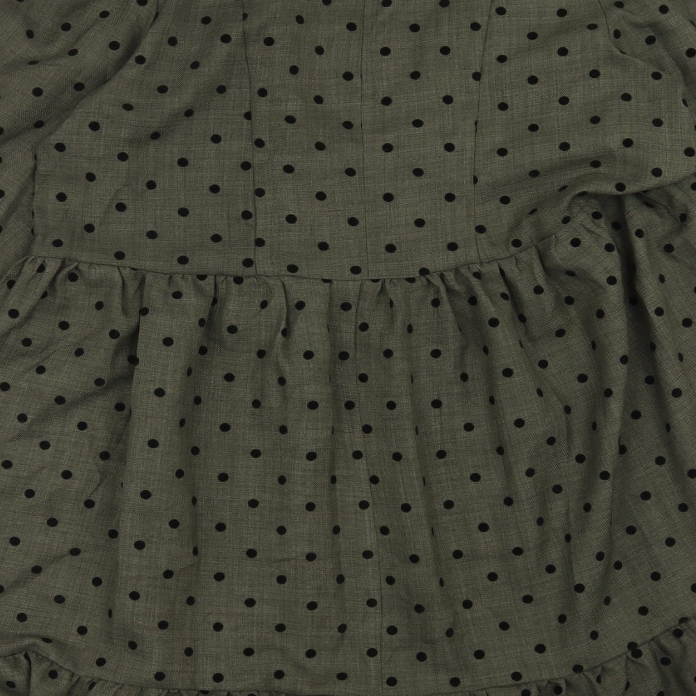 Primark Womens Green Polka Dot Polyester A-Line  Size 14  Crew Neck Button