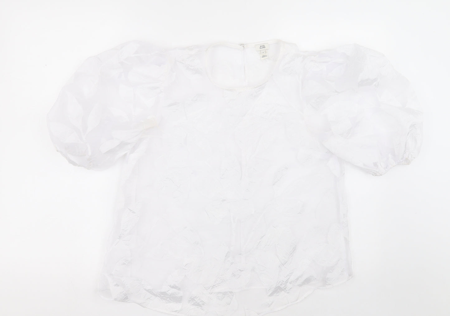 River Island Womens White Geometric Polyester Basic Blouse Size 8 Crew Neck