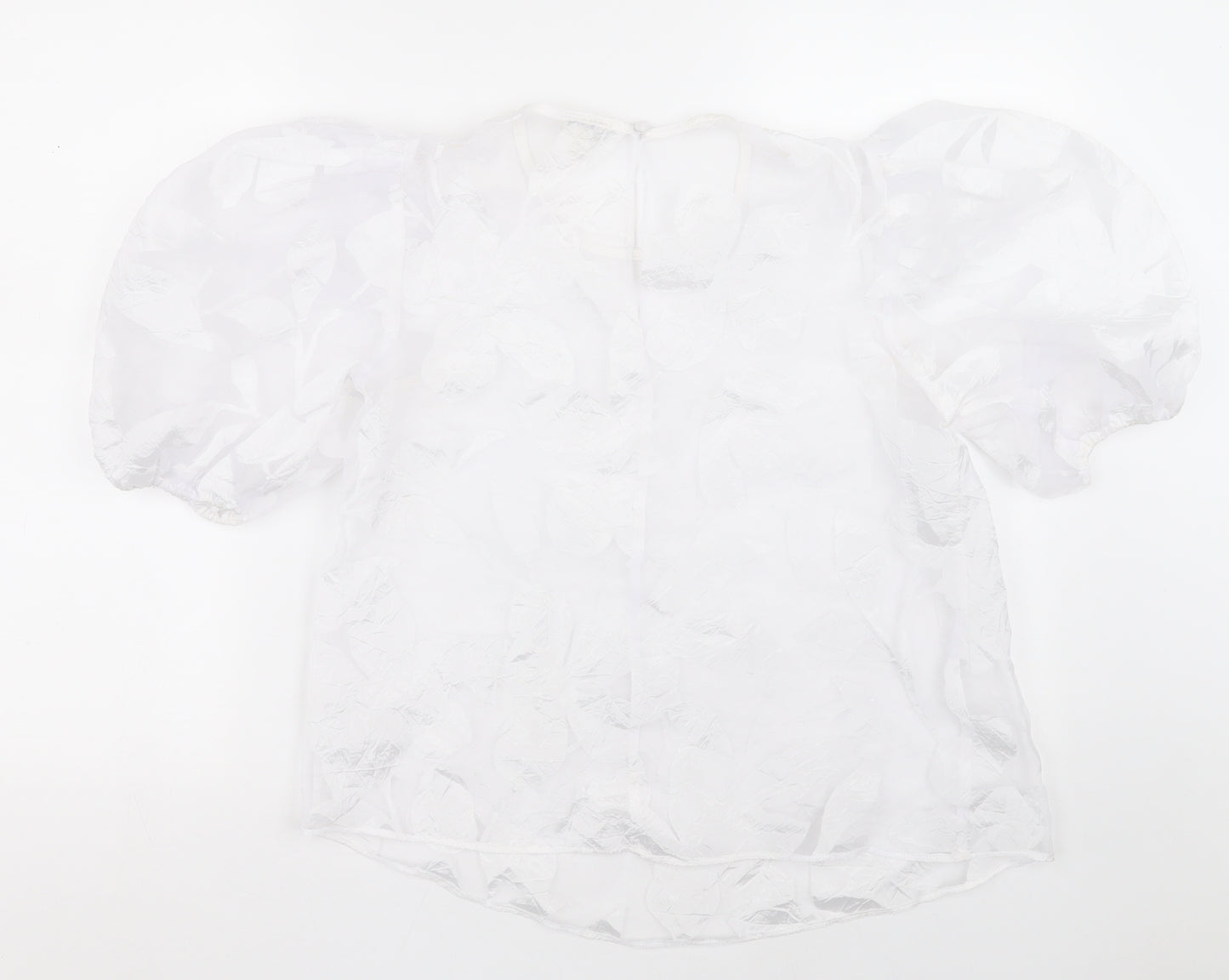 River Island Womens White Geometric Polyester Basic Blouse Size 8 Crew Neck