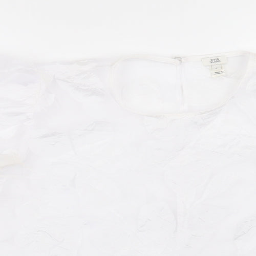 River Island Womens White Geometric Polyester Basic Blouse Size 8 Crew Neck