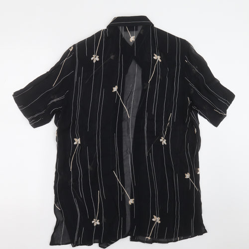 Preworn Womens Black Floral Polyester Basic Button-Up Size 12 Collared