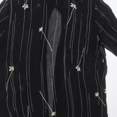 Preworn Womens Black Floral Polyester Basic Button-Up Size 12 Collared