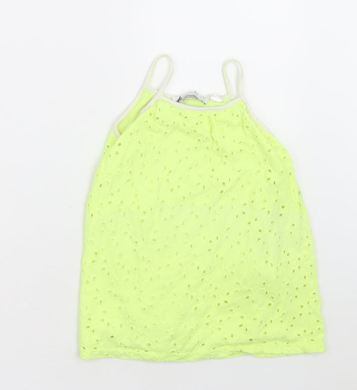 Zara Girls Green Geometric Polyester Basic Tank Size 2-3 Years Square Neck Pullover