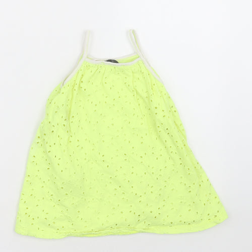 Zara Girls Green Geometric Polyester Basic Tank Size 2-3 Years Square Neck Pullover