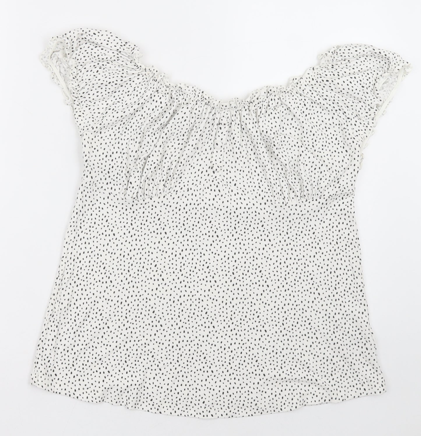 NEXT Womens White Polka Dot Viscose Basic Blouse Size 16 Off the Shoulder