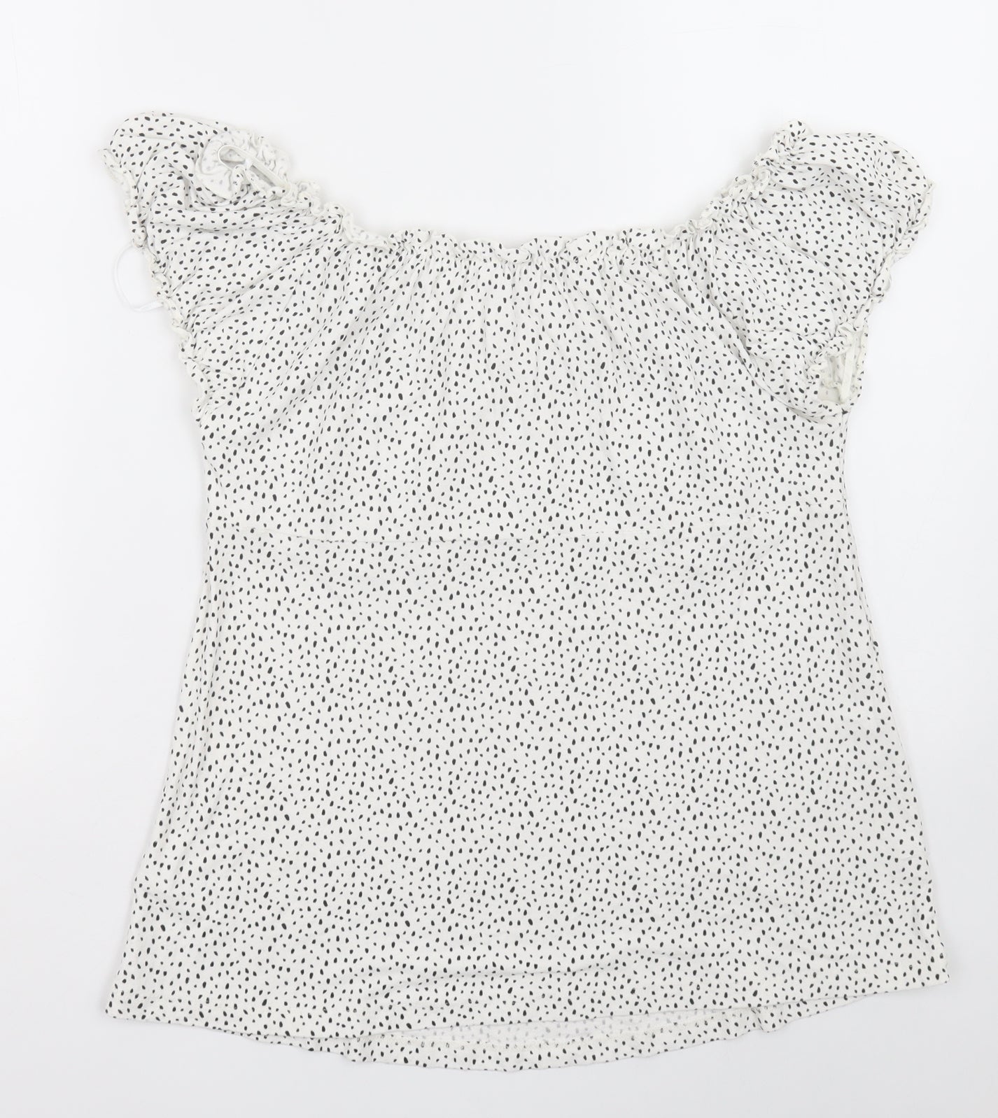 NEXT Womens White Polka Dot Viscose Basic Blouse Size 16 Off the Shoulder