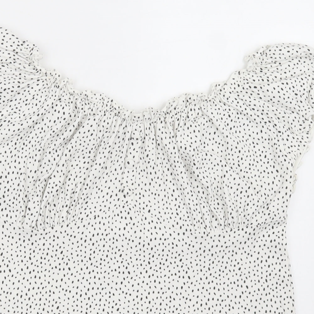 NEXT Womens White Polka Dot Viscose Basic Blouse Size 16 Off the Shoulder