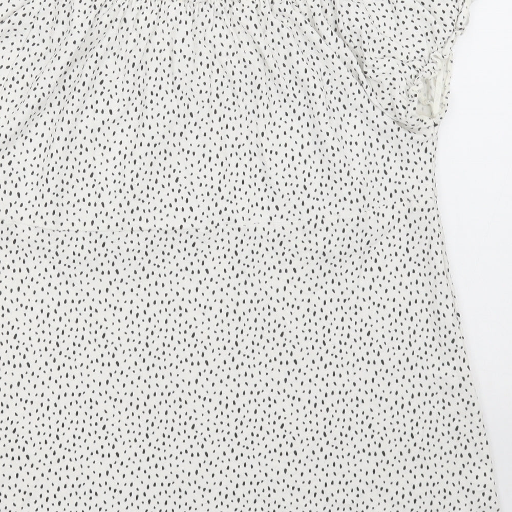 NEXT Womens White Polka Dot Viscose Basic Blouse Size 16 Off the Shoulder