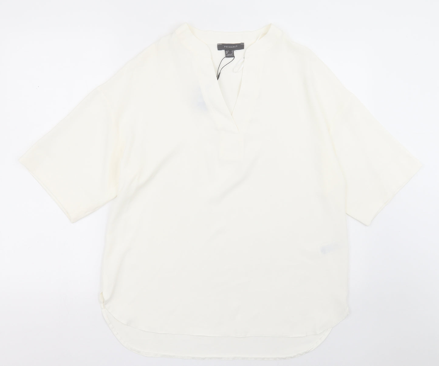 Primark Womens White  Polyester Basic Blouse Size 12 V-Neck