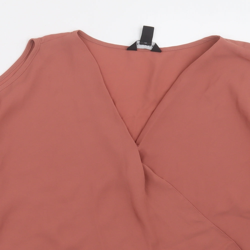 New Look Womens Pink  Polyester Basic Blouse Size 12 V-Neck