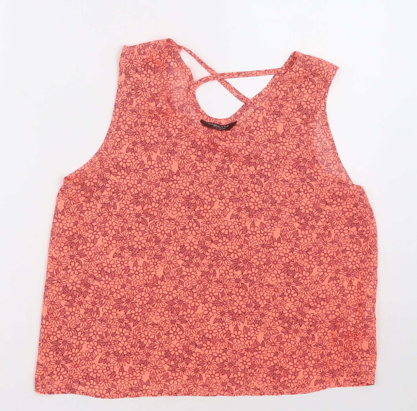New Look Girls Pink Floral Polyester Basic Tank Size 15 Years Crew Neck Pullover