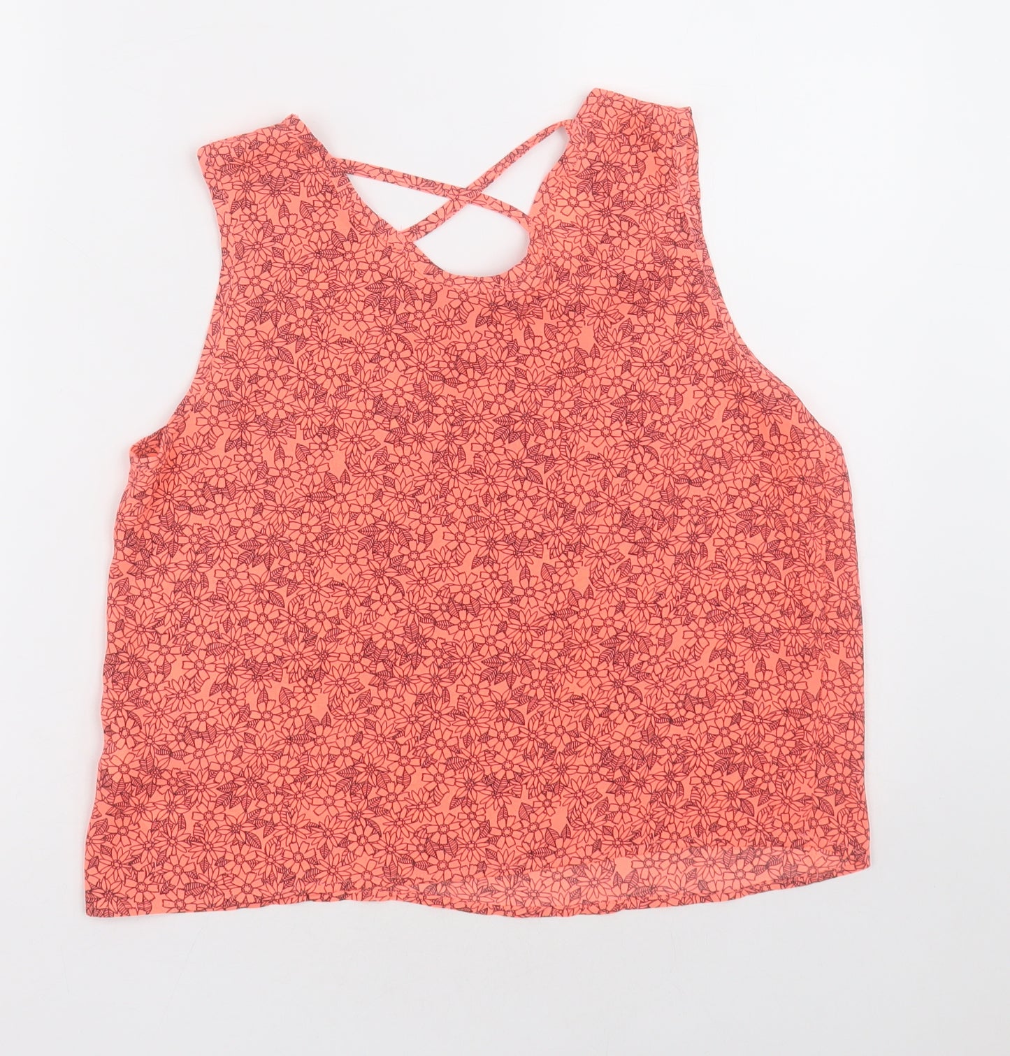 New Look Girls Pink Floral Polyester Basic Tank Size 15 Years Crew Neck Pullover