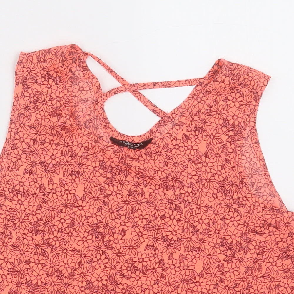 New Look Girls Pink Floral Polyester Basic Tank Size 15 Years Crew Neck Pullover