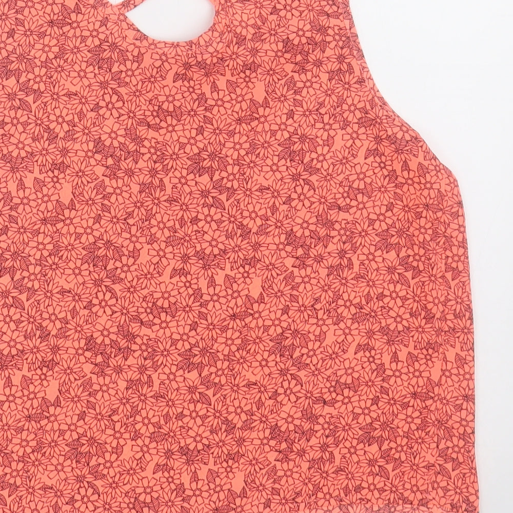 New Look Girls Pink Floral Polyester Basic Tank Size 15 Years Crew Neck Pullover