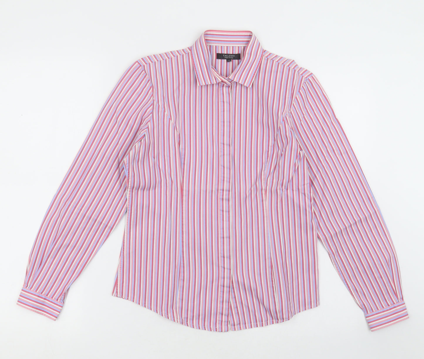 TM Lewin   Womens Pink Striped Cotton Basic Button-Up Size 10 Collared