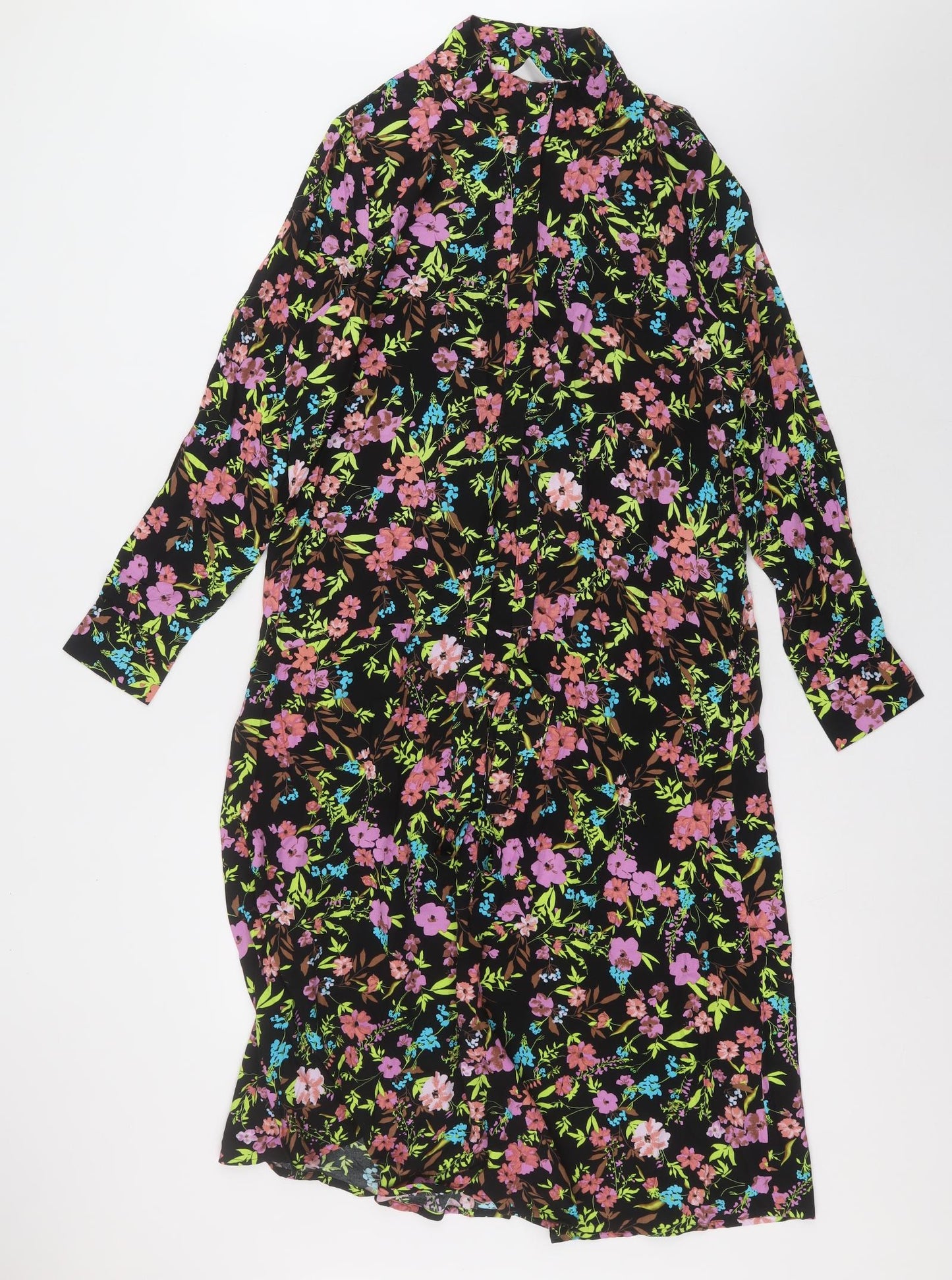 ICHI Womens Multicoloured Floral Viscose A-Line  Size 12  Crew Neck Button