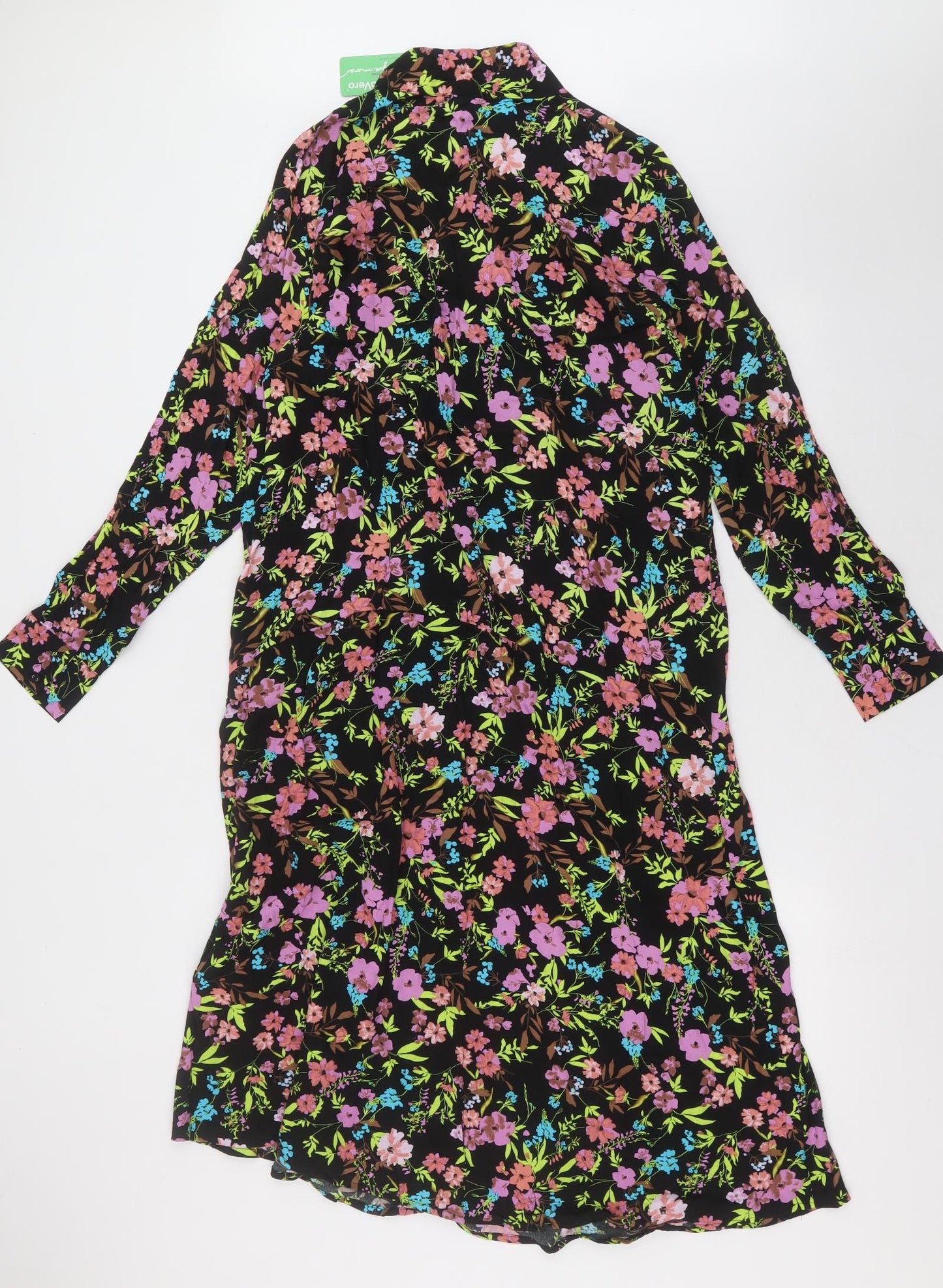 ICHI Womens Multicoloured Floral Viscose A-Line  Size 12  Crew Neck Button