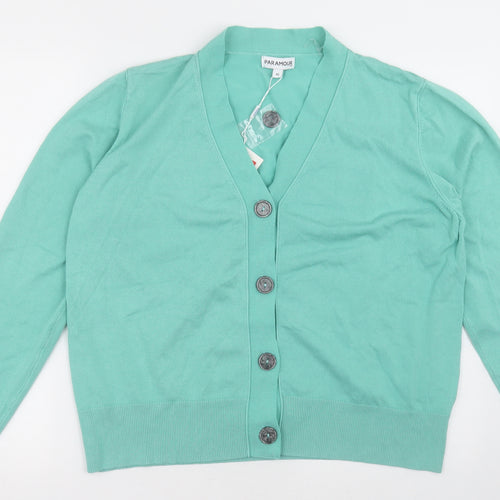 paramour Womens Green V-Neck  Viscose Cardigan Jumper Size XL
