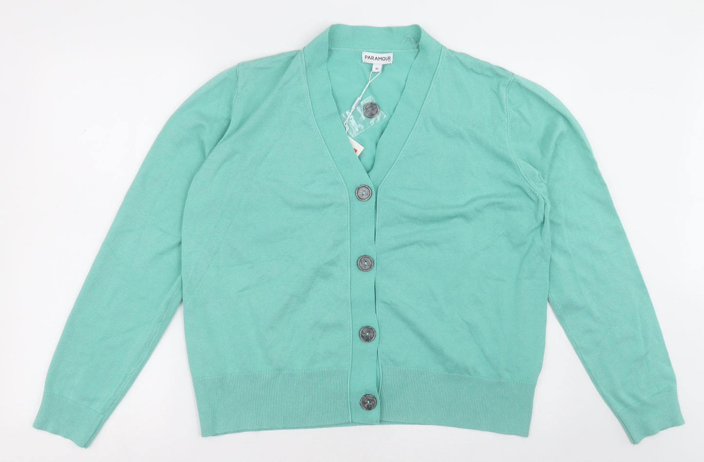 paramour Womens Green V-Neck  Viscose Cardigan Jumper Size XL
