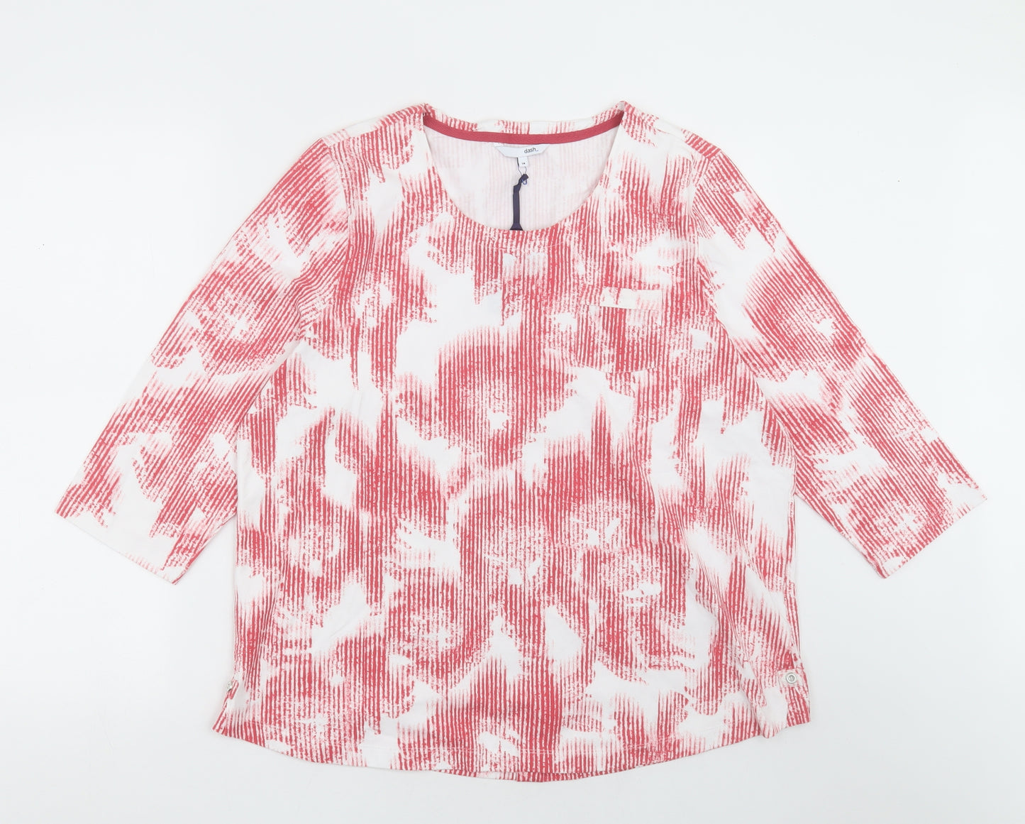 DASH Womens Pink Geometric Cotton Basic Blouse Size 18 Crew Neck