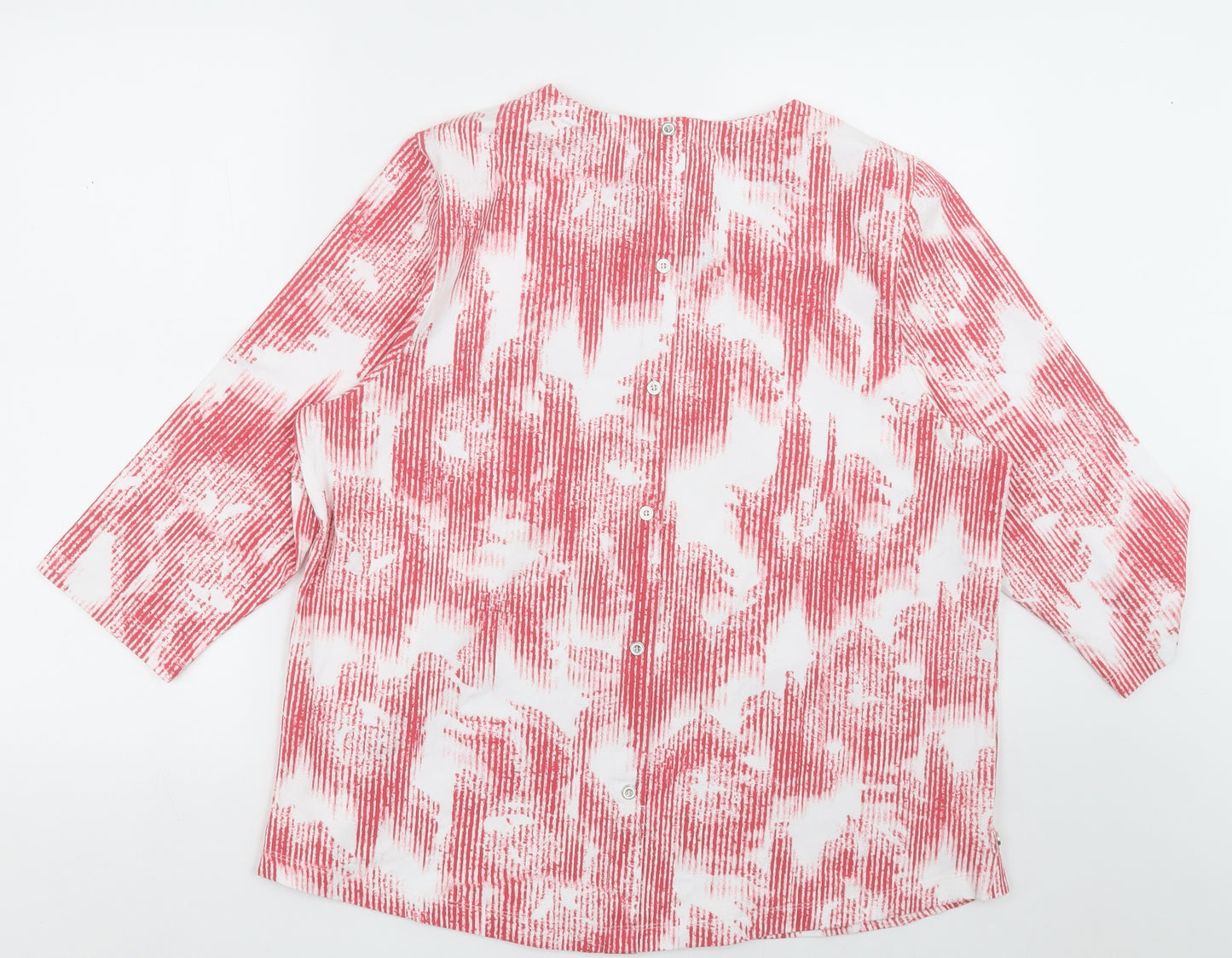 DASH Womens Pink Geometric Cotton Basic Blouse Size 18 Crew Neck