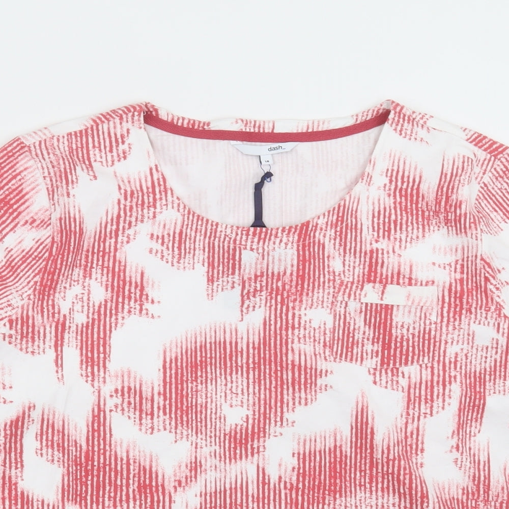 DASH Womens Pink Geometric Cotton Basic Blouse Size 18 Crew Neck