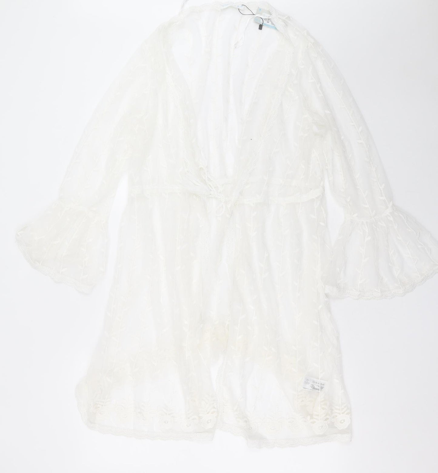 Primark Womens White V-Neck Geometric Polyester Cape Jumper Size XL