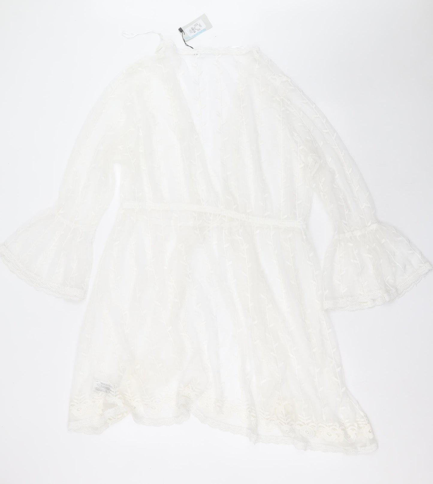 Primark Womens White V-Neck Geometric Polyester Cape Jumper Size XL