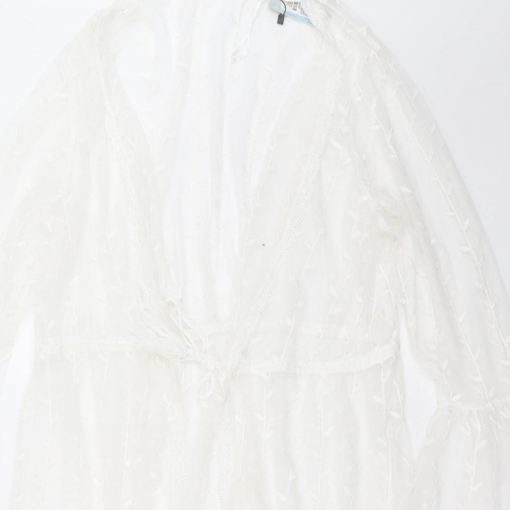 Primark Womens White V-Neck Geometric Polyester Cape Jumper Size XL