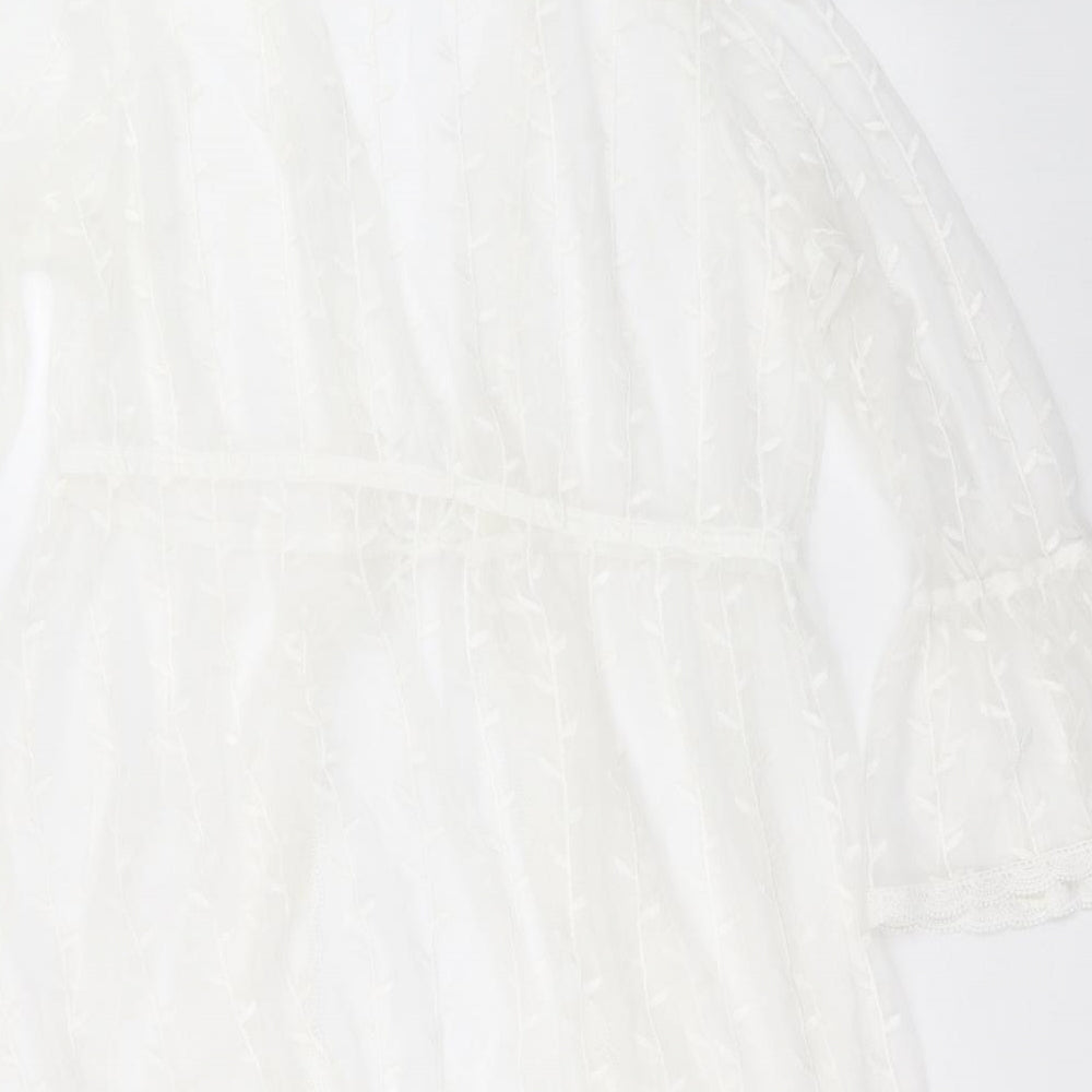Primark Womens White V-Neck Geometric Polyester Cape Jumper Size XL