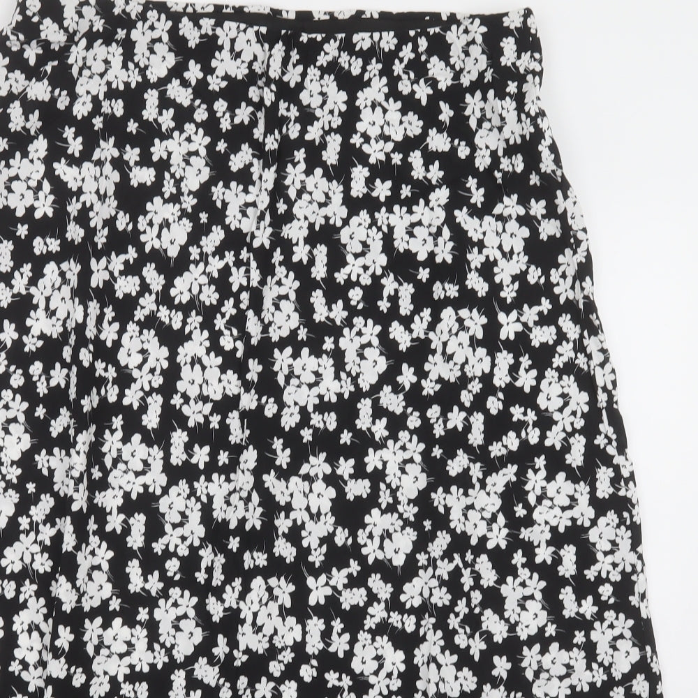 New Look Womens Black Floral Viscose A-Line Skirt Size 16