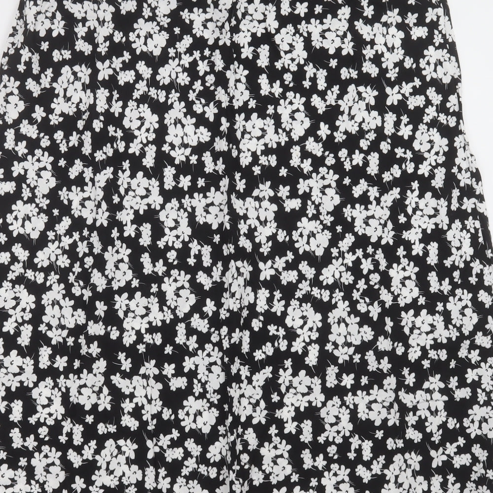 New Look Womens Black Floral Viscose A-Line Skirt Size 16