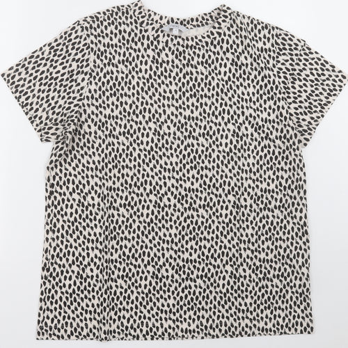 NEXT Womens Beige Animal Print Cotton Basic T-Shirt Size 16 Crew Neck