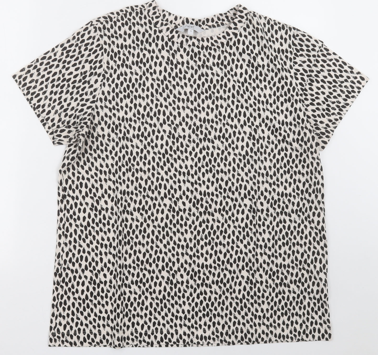 NEXT Womens Beige Animal Print Cotton Basic T-Shirt Size 16 Crew Neck