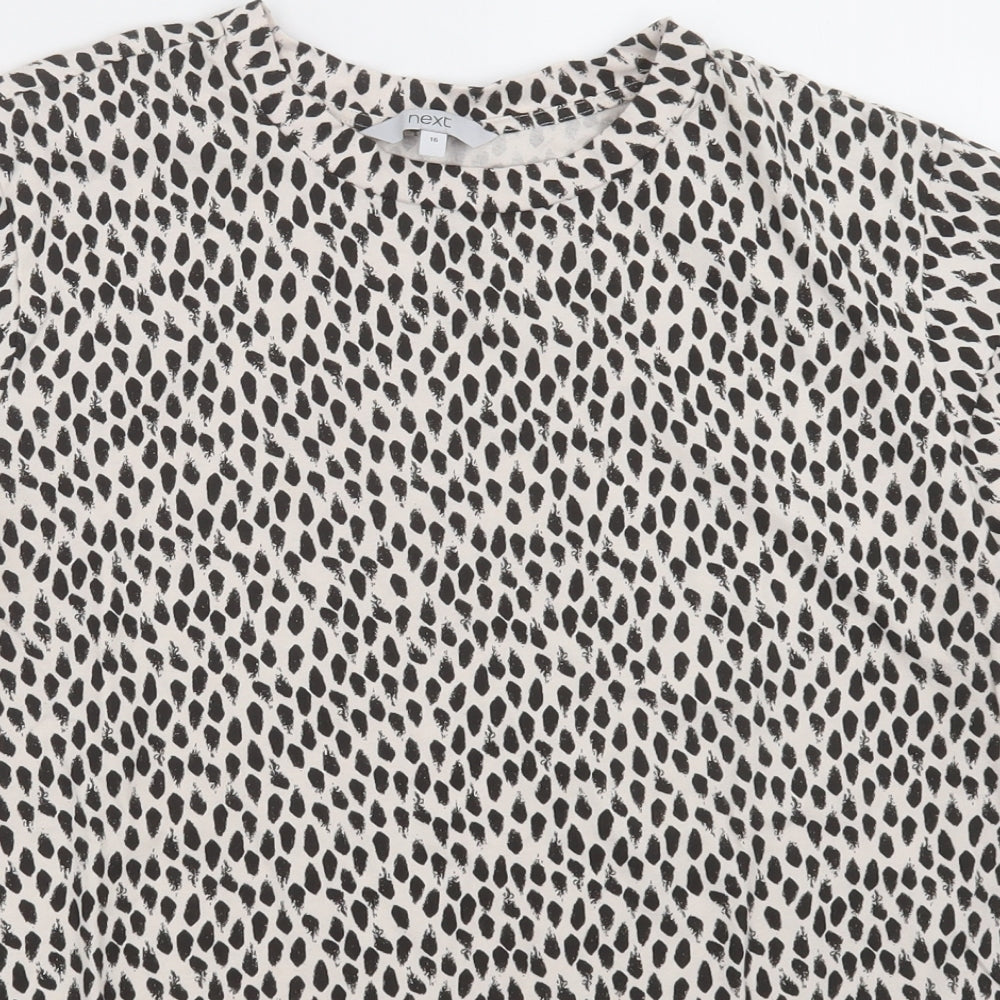 NEXT Womens Beige Animal Print Cotton Basic T-Shirt Size 16 Crew Neck