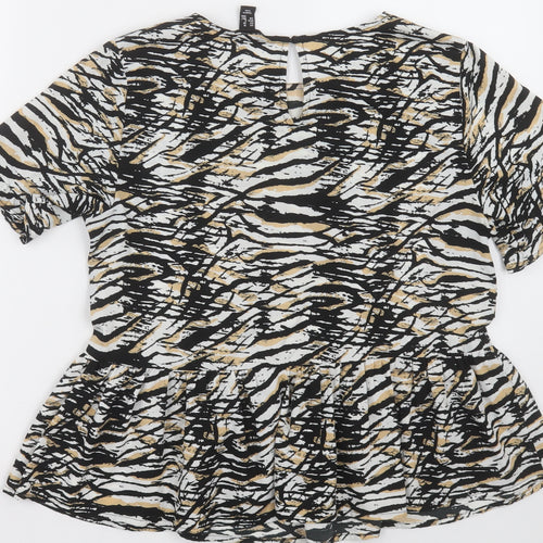 NEXT Womens Beige Animal Print Polyester Basic Blouse Size 10 Crew Neck